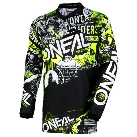 Maillot cross O'Neal ELEMENT - ATTACK - BLACK HI-VIZ 2023 - Noir / JauneRef : OL0839
