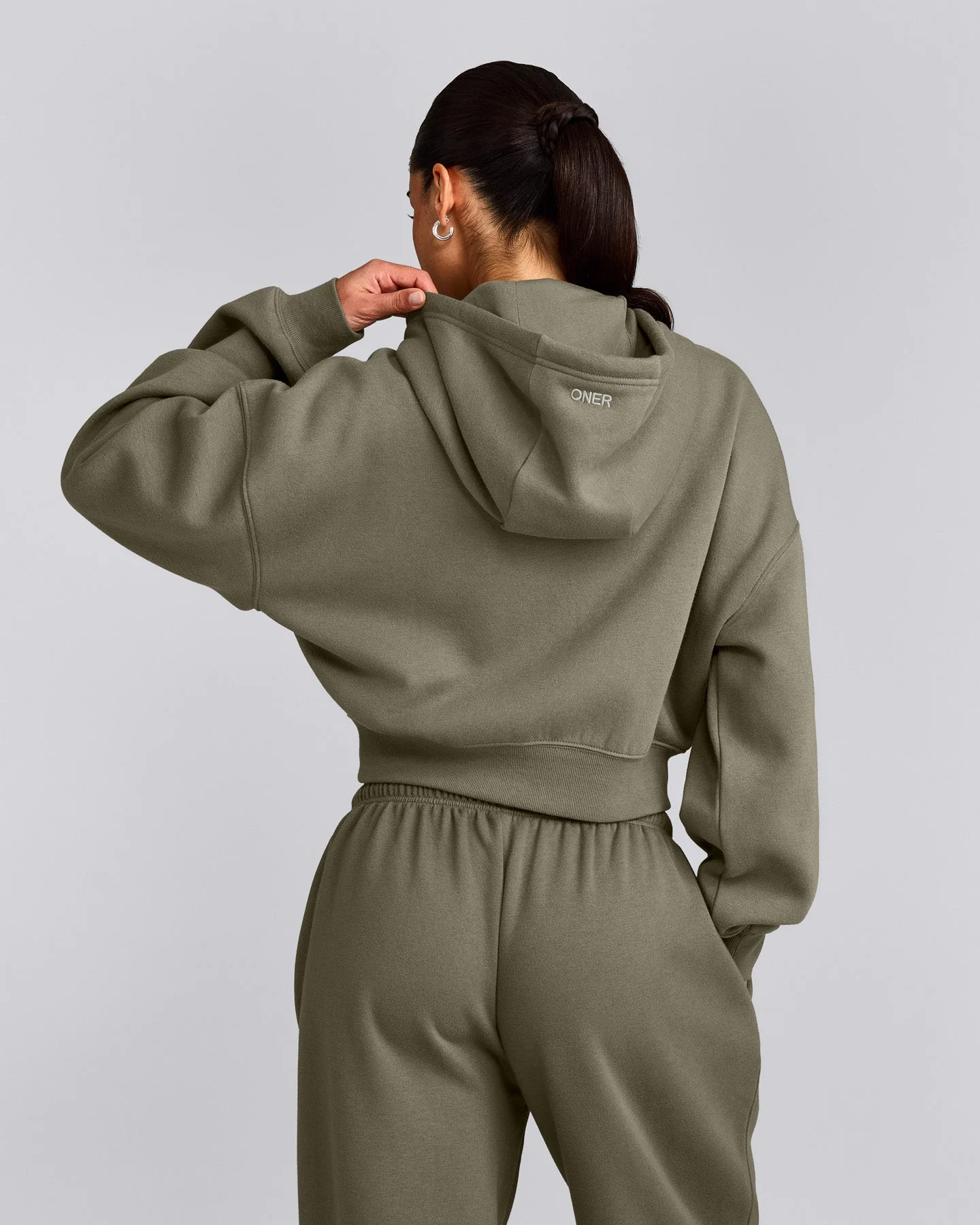 Foundations All Season Cropped Zip Through Hoodie | Alpine Green