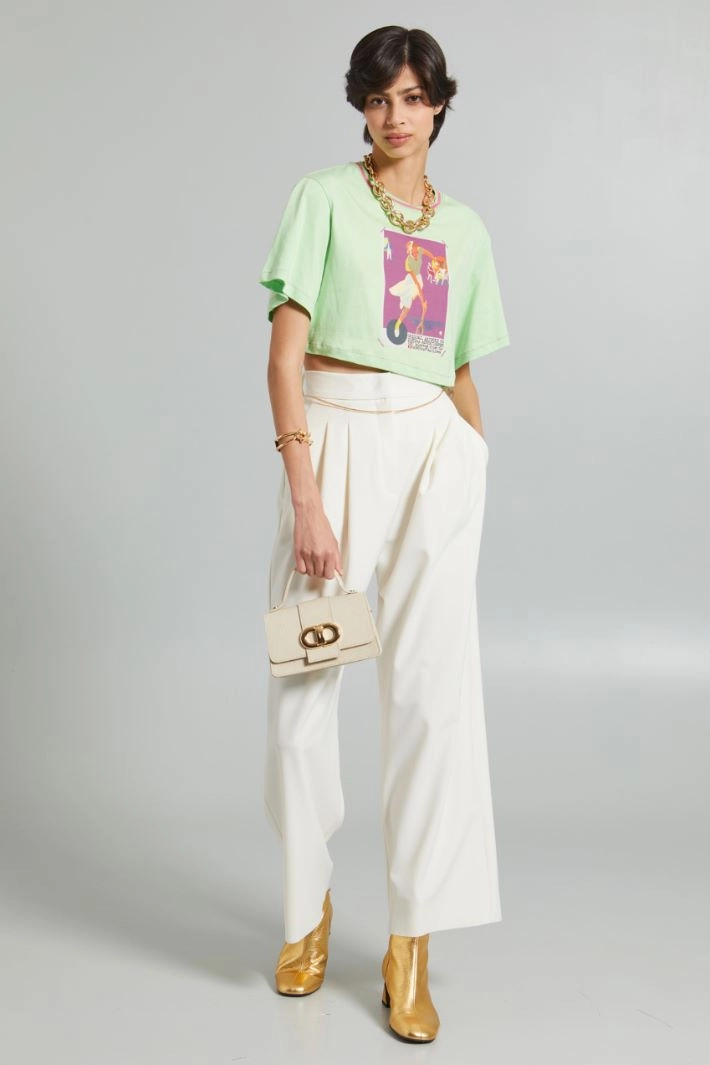 Printed cropped T-shirt - PASTEL GREEN