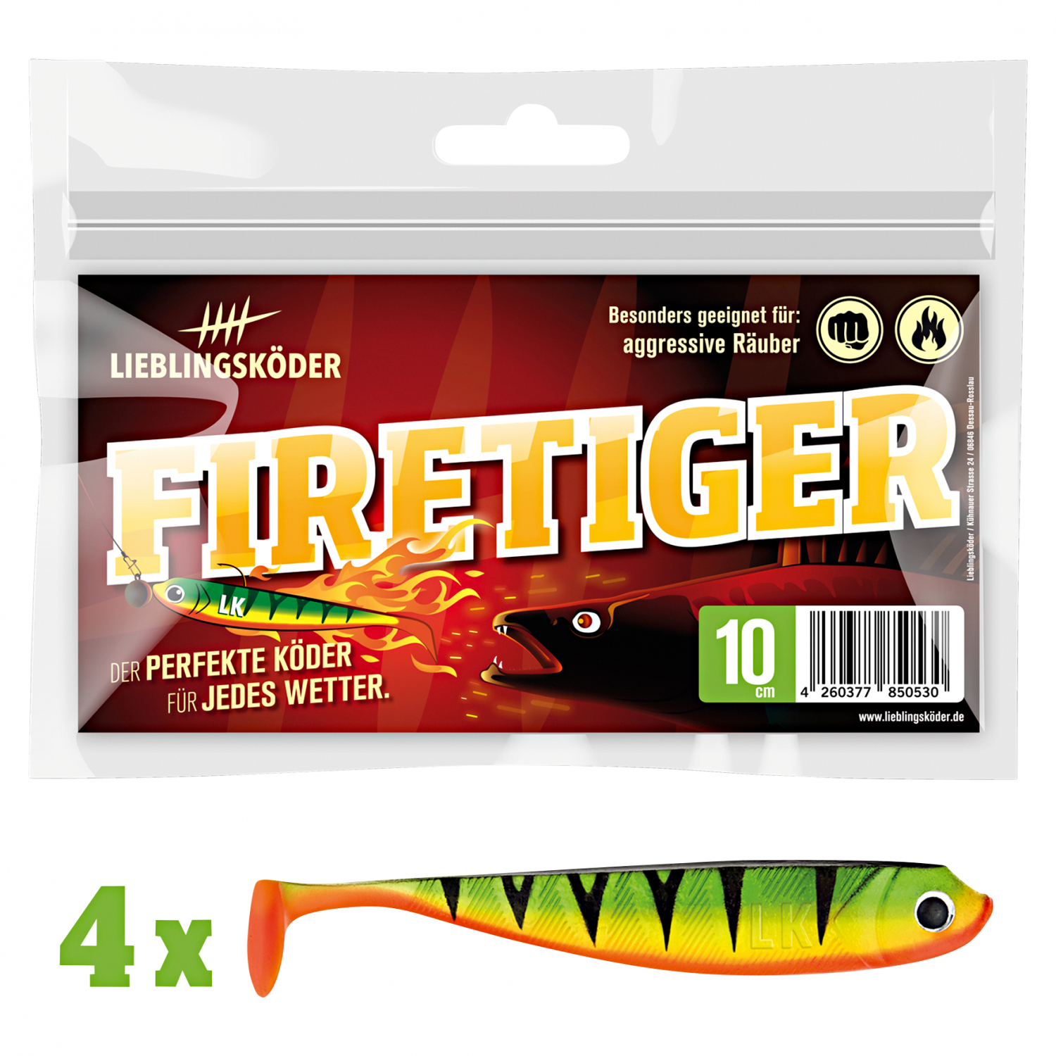 Lieblingsköder Shad Zander Bait (10 cm, Firetiger)
