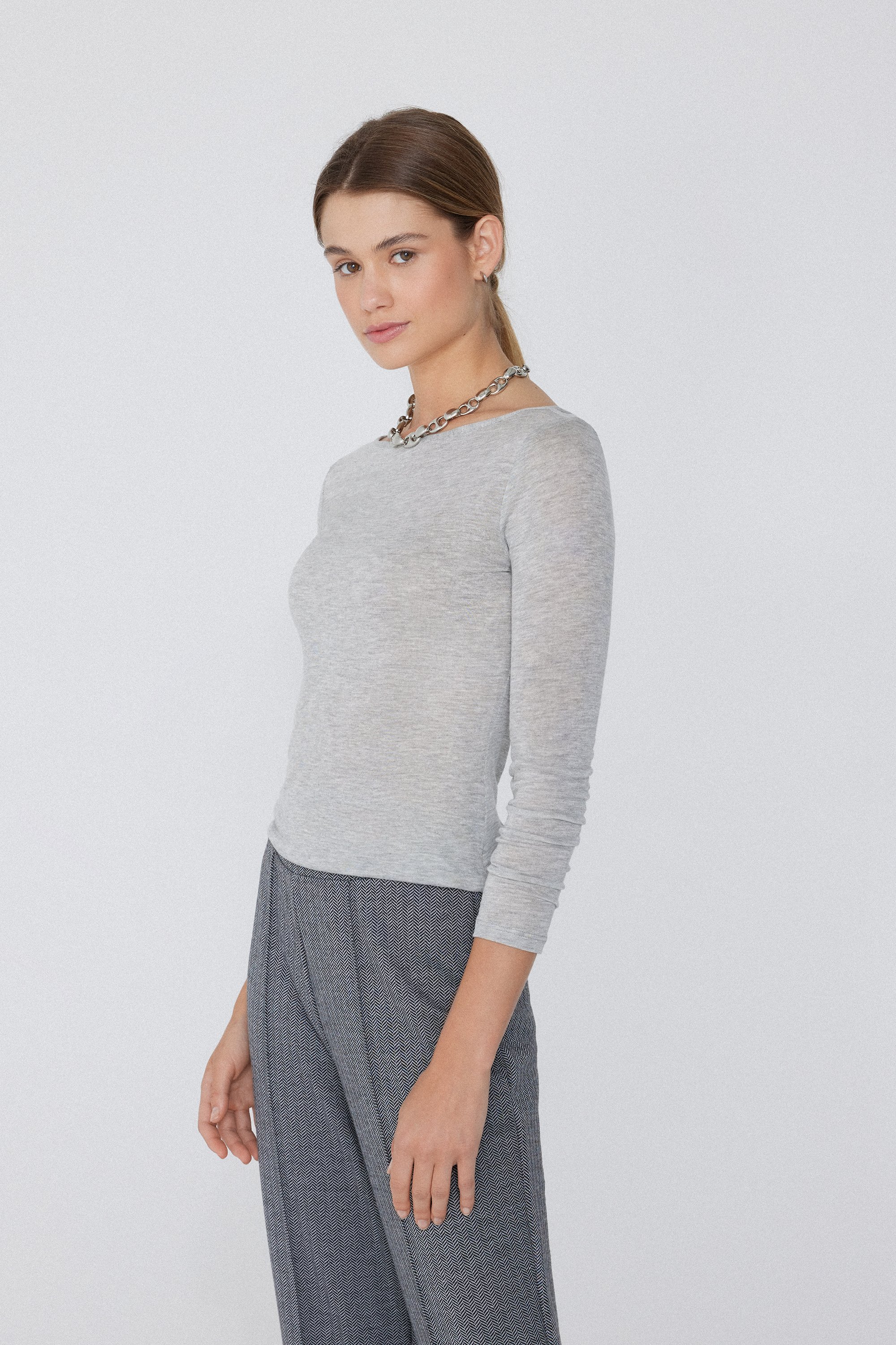 Lightweight Boat Neck Top with Merino Wool