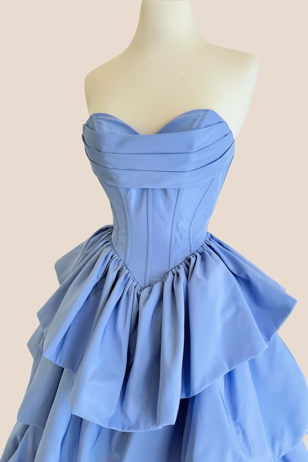 Blue Corset A-line Ruffle Prom Gown