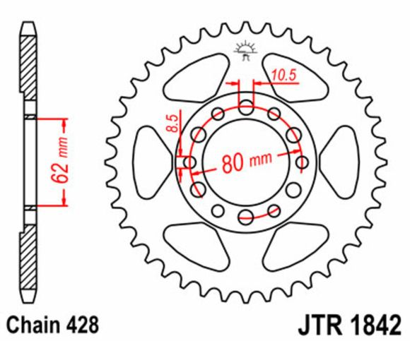 JT. Standard Steel Sprocket 1842 - 428Ref: Jtc01239A / 1074957008