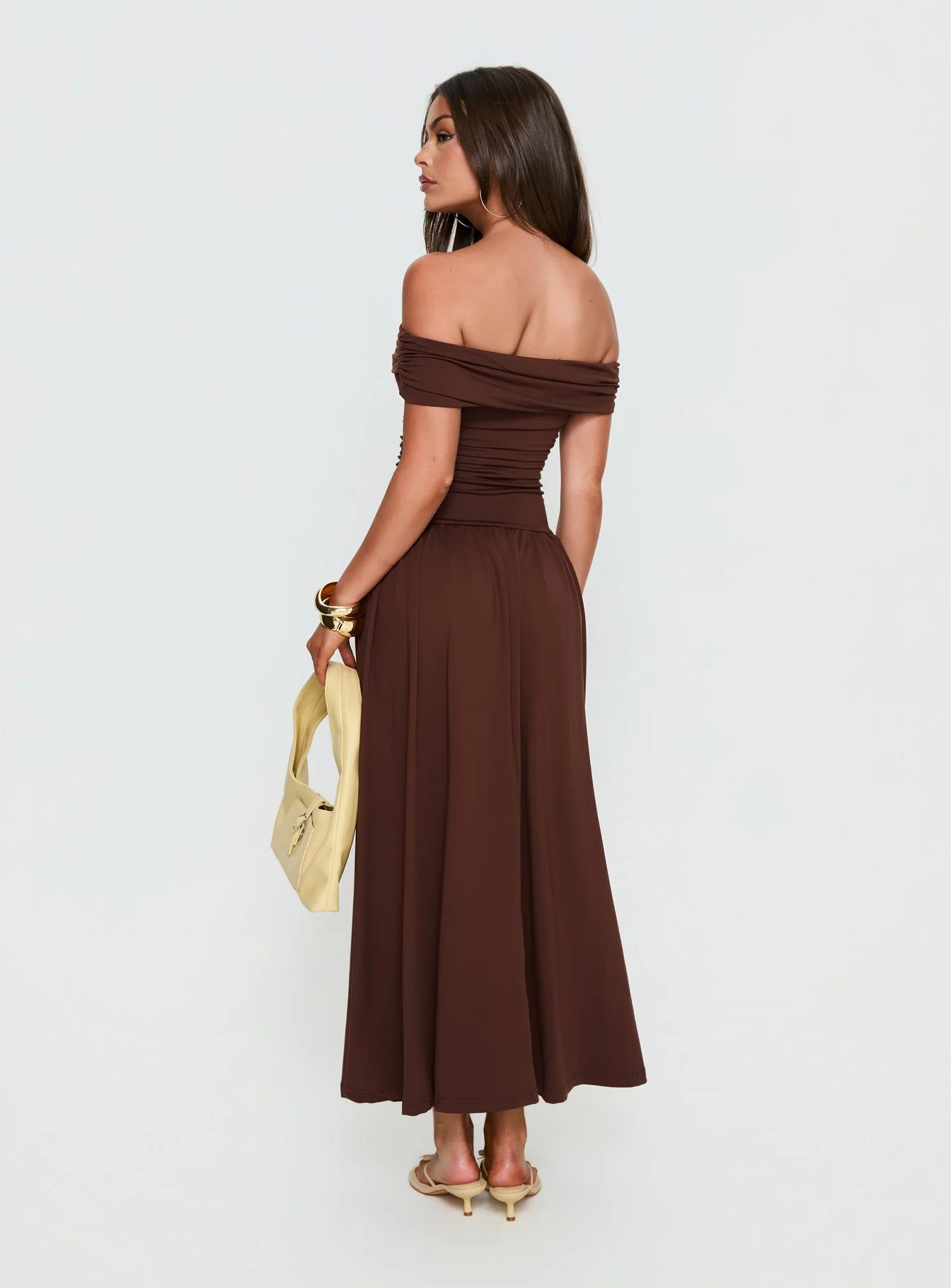 Katalia Off Shoulder Maxi Dress Chocolate Brown