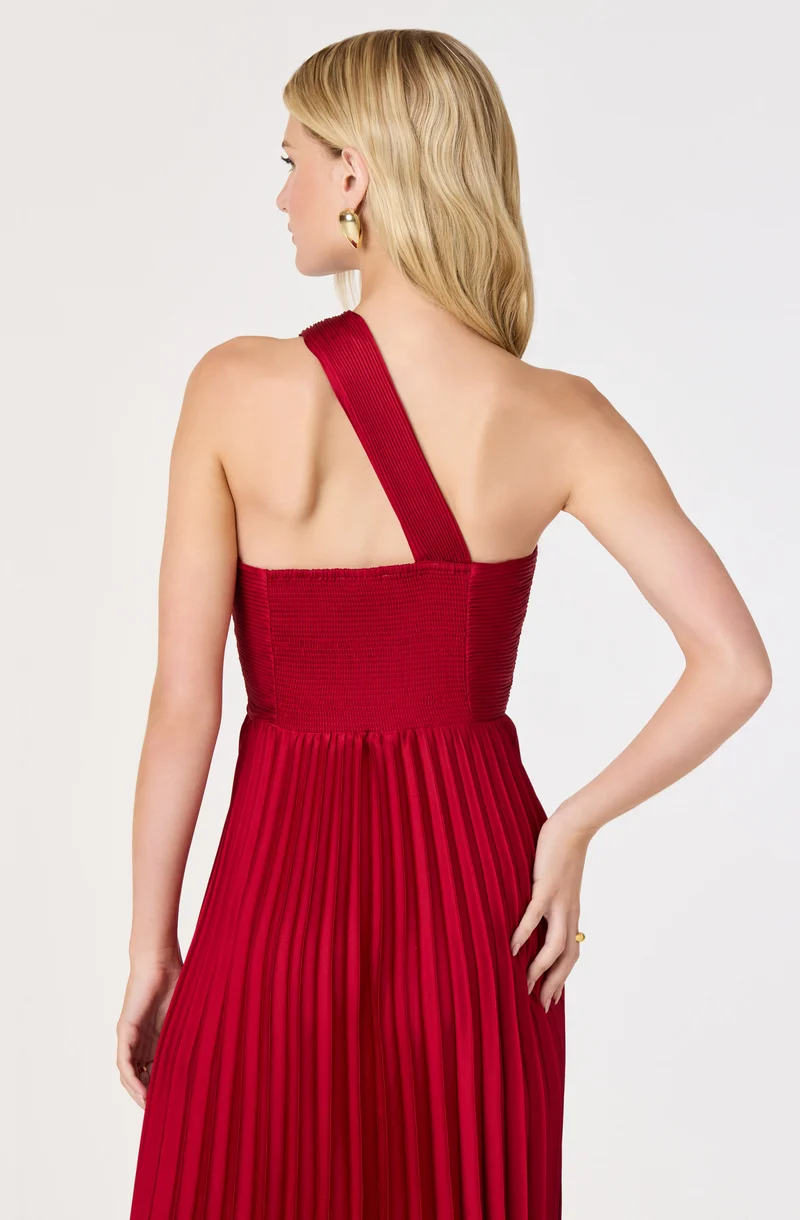 Rasya One-Shoulder Pleated Maxi Dress - Wine