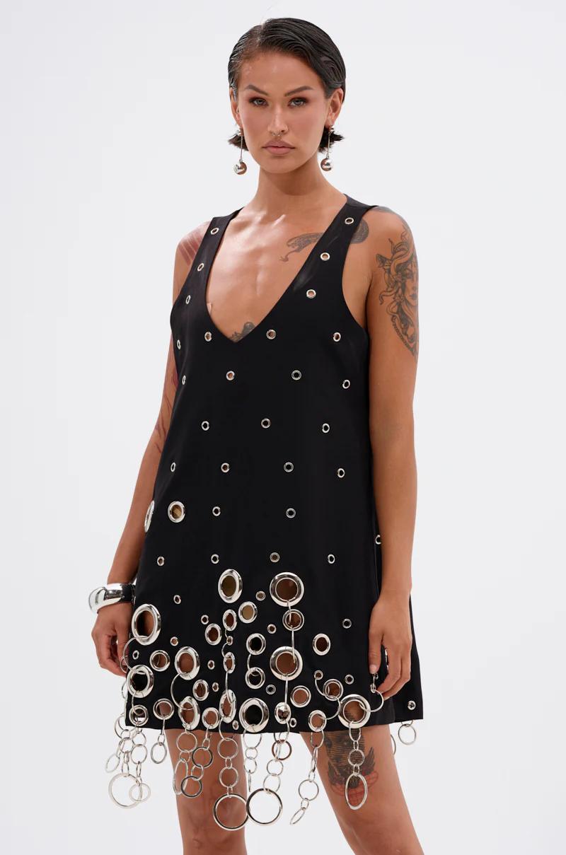 One Of A Kind Mini Dress With Metal Hardware