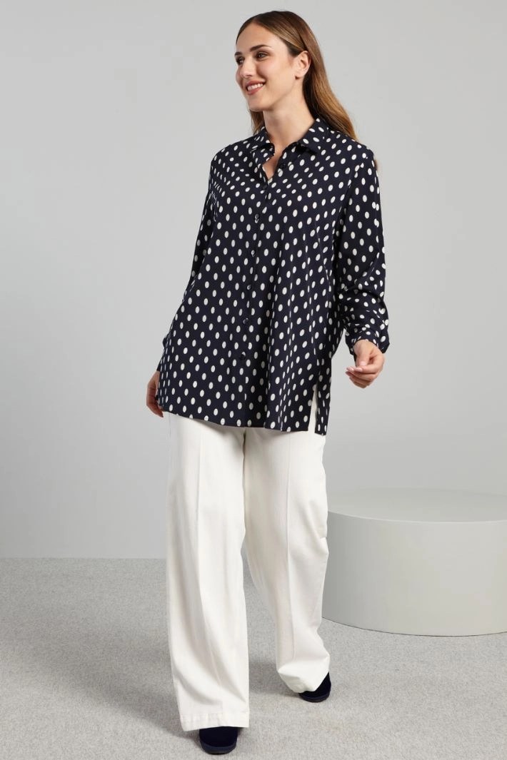 Slit-detailed shirt - BLUE WHITE