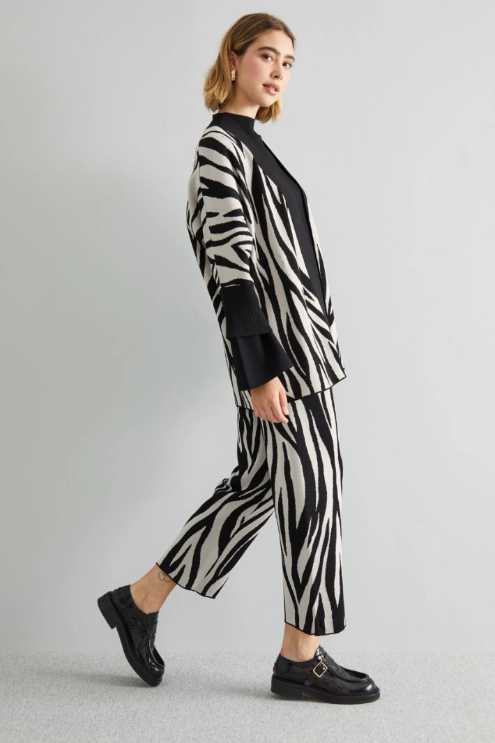 Jacquard knit trousers - BLACK WHITE CREAM