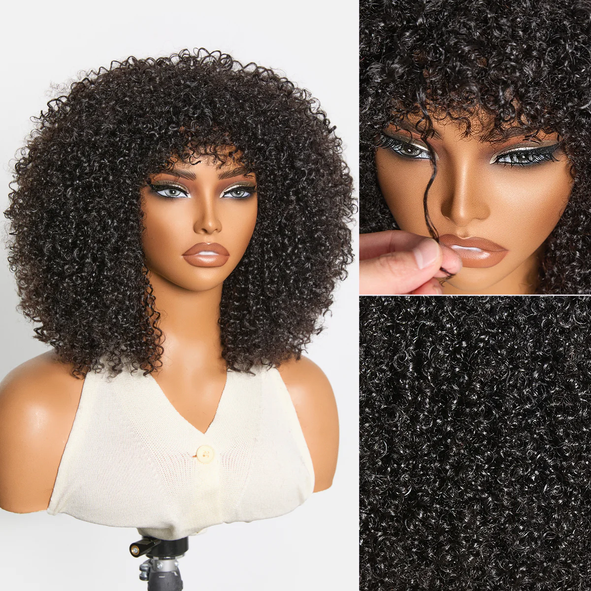 Throw On & Go 200% Density Natural Black Afro Curly No Lace Glueless Short Wig