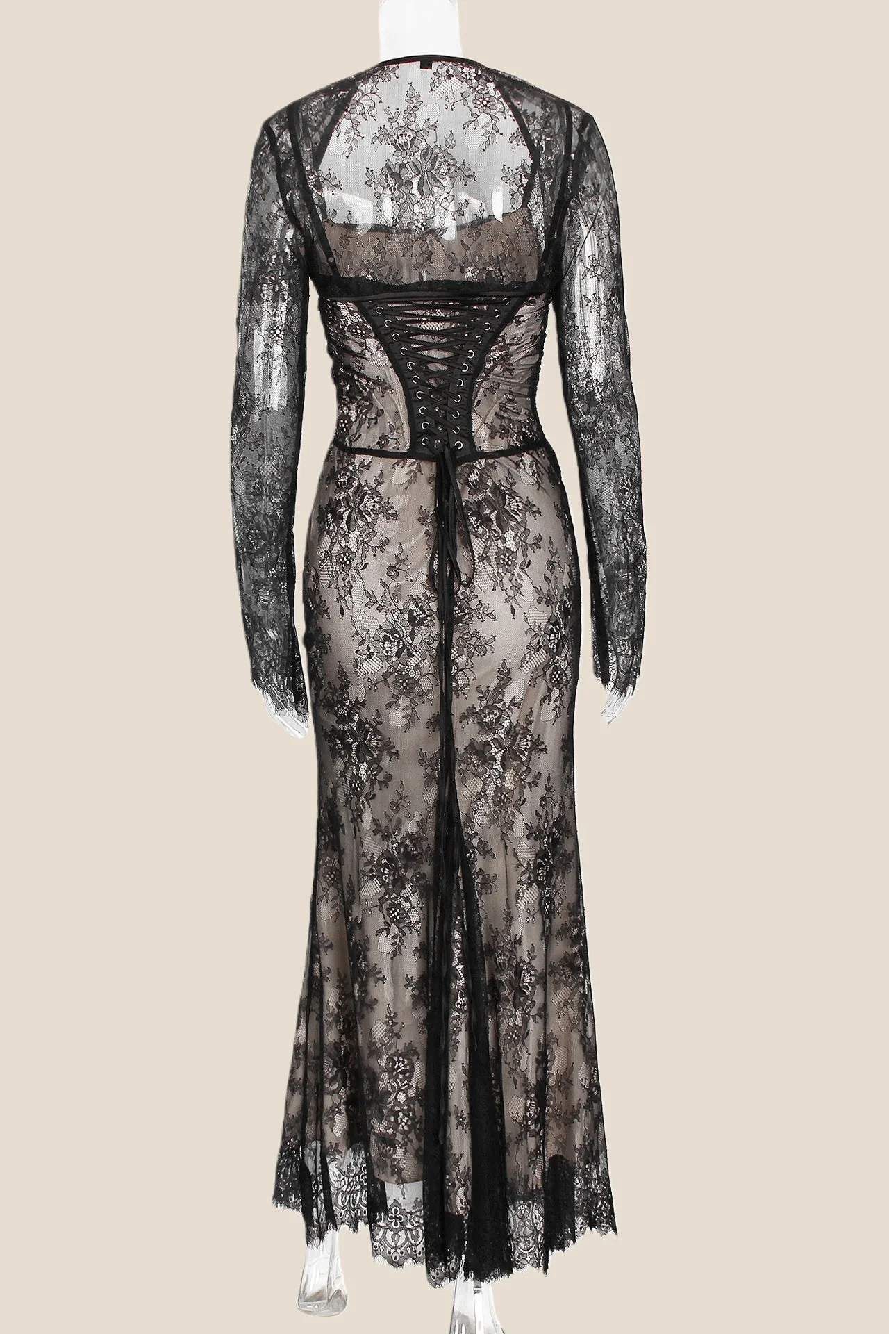 Straps Black Lace Fitted Party Dress