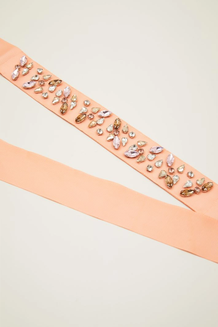Rhinestone grosgrain belt - PEACH