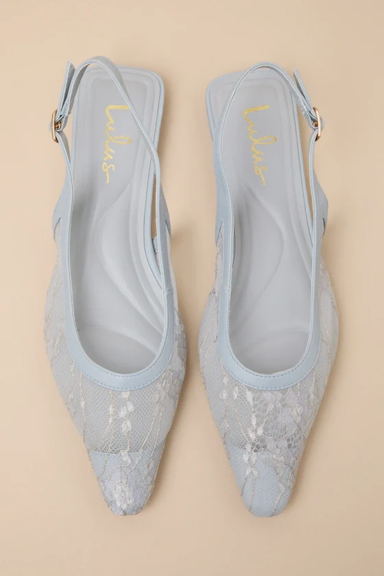 Cepheus Baby Blue Mesh Embroidered Slingback Flats
