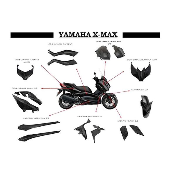 Kit carénage P2R Yamaha X-max (15 pièces) Adaptable - NoirRef : P0004