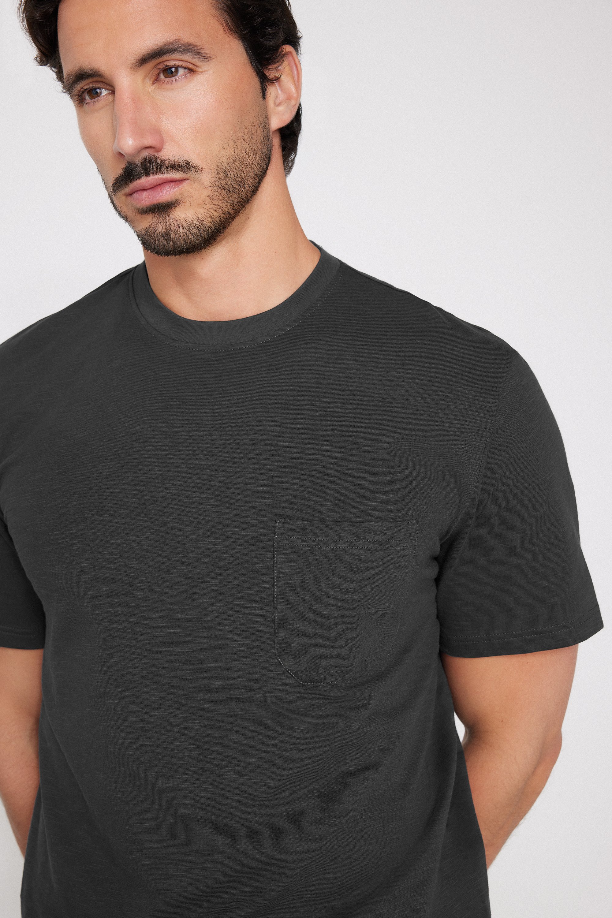 Slub Cotton T-Shirt with Breast Pocket