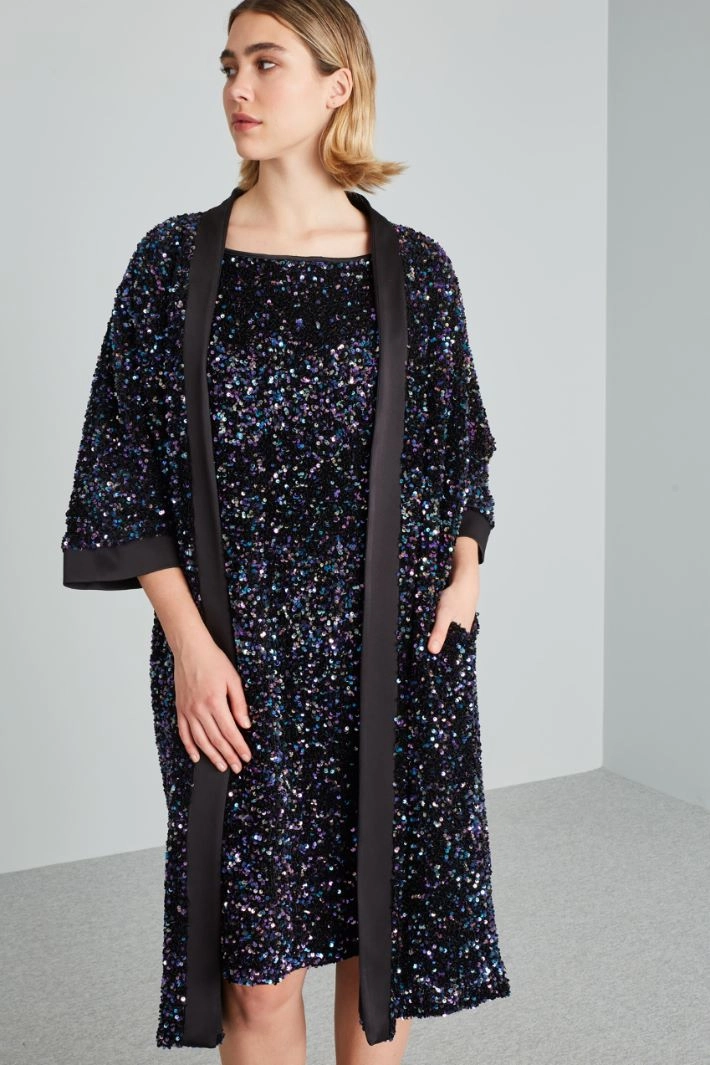 Sequinned kimono duster coat - BLACK VIOLET