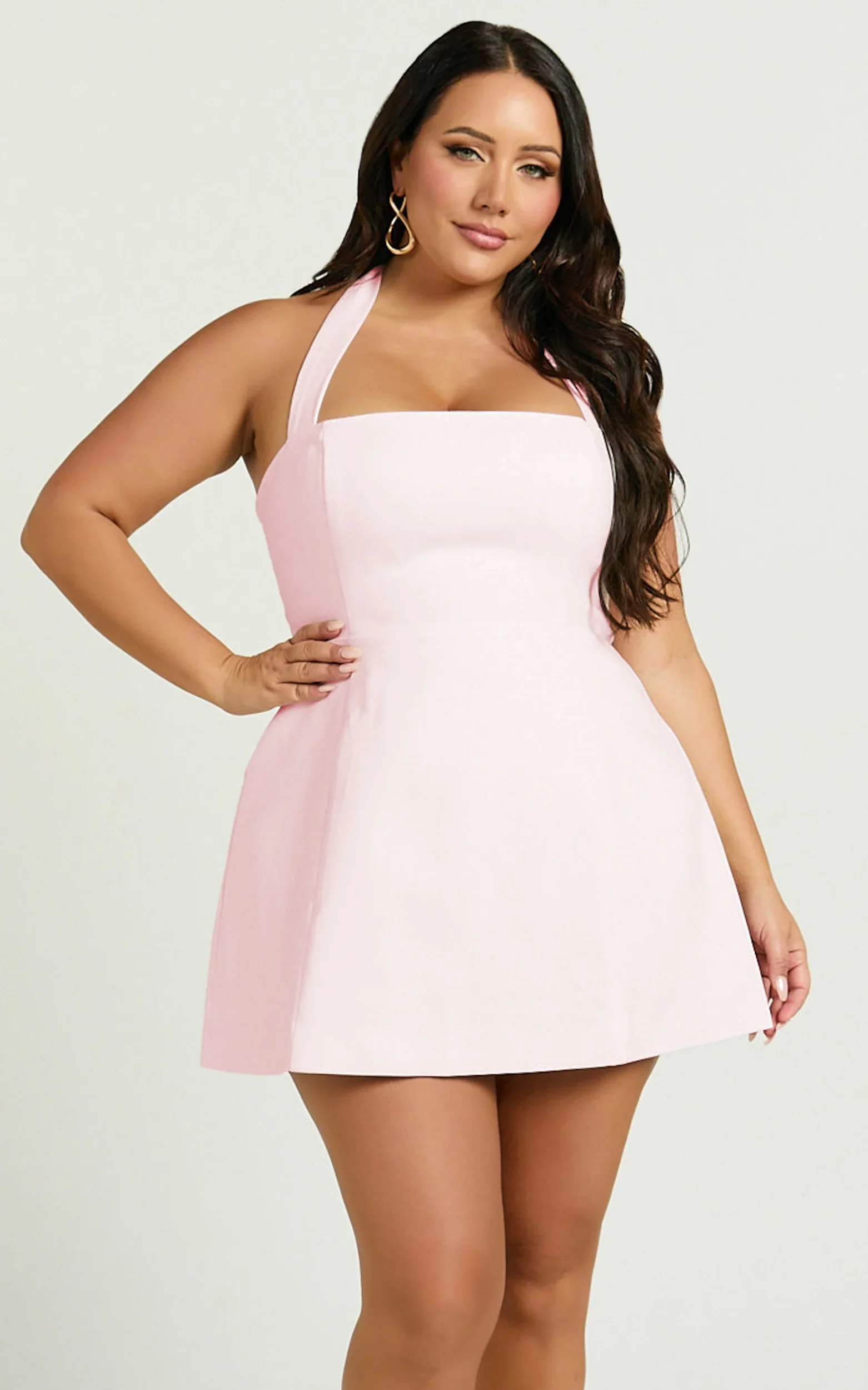 Dante Mini Dress - Halter Neck Tie Tulip Skirt Dress in Pink