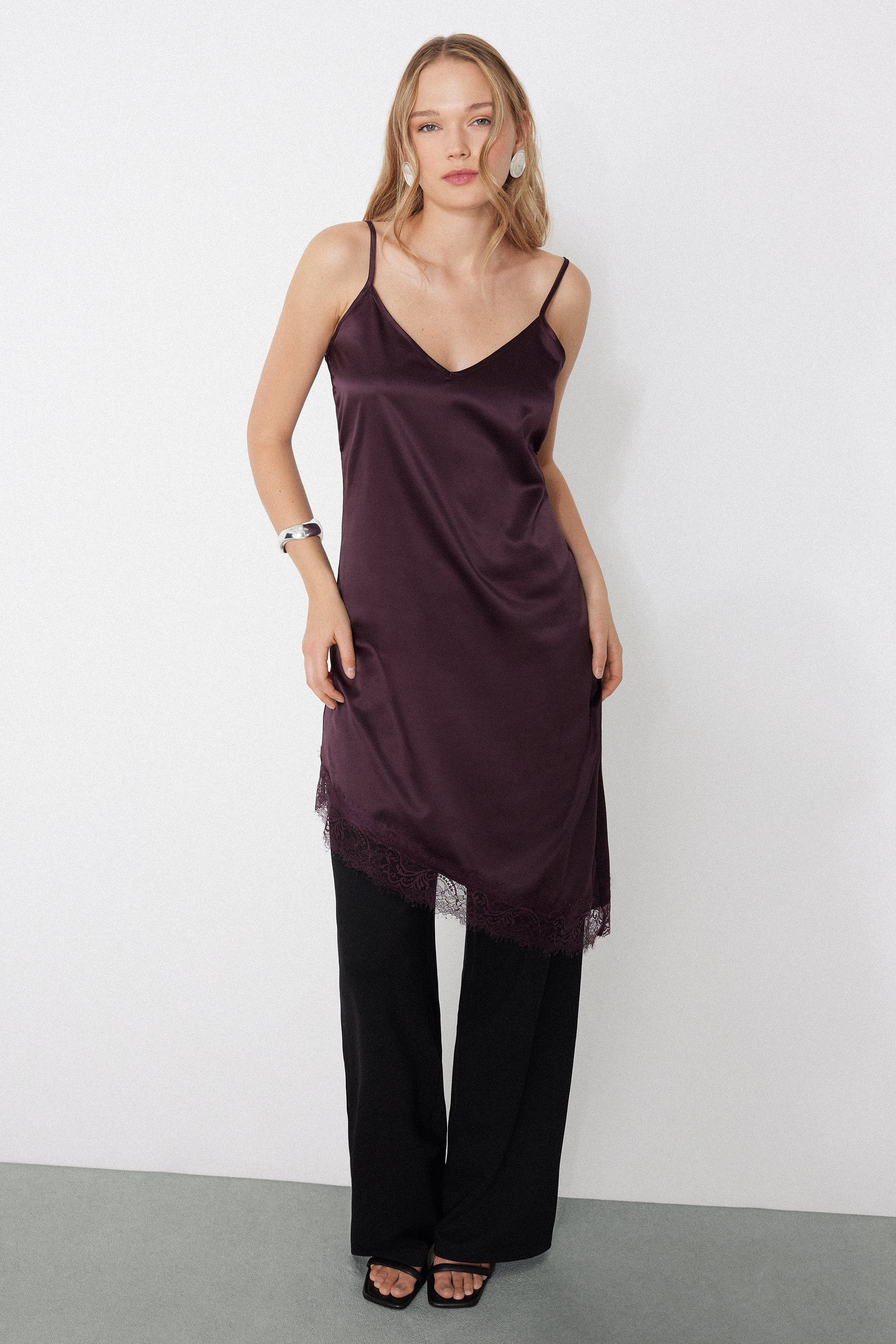 Asymmetric Satin and Lace Slip/Dress