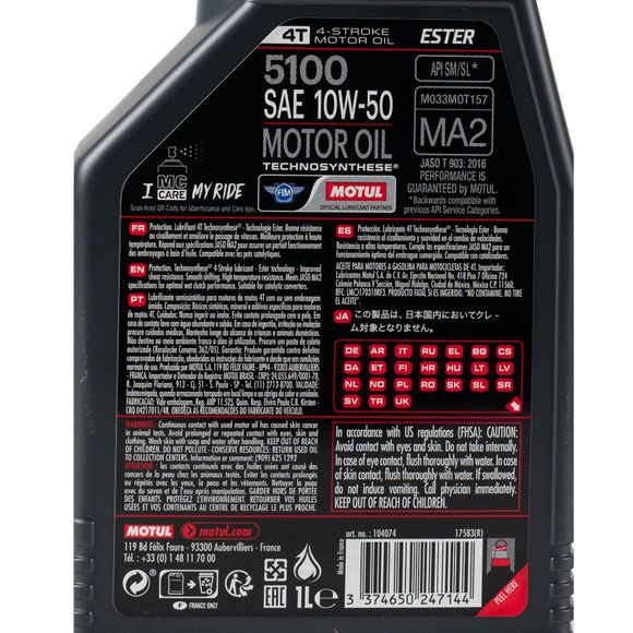 Huile moteur Motul 5100 10W50 1L UniverselRef : MOT0028 / 104074