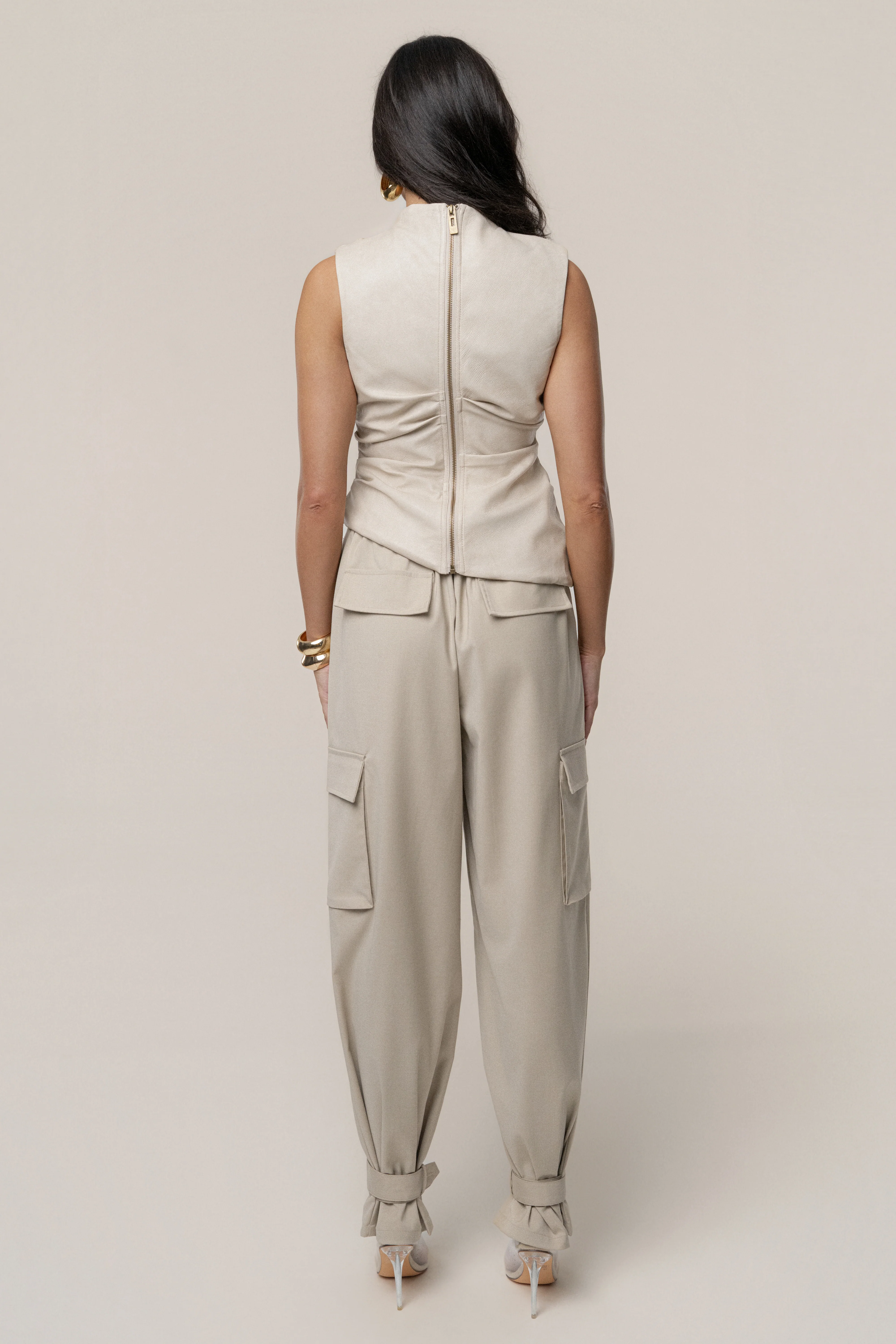 Beige Sleeveless Mock Neck Top