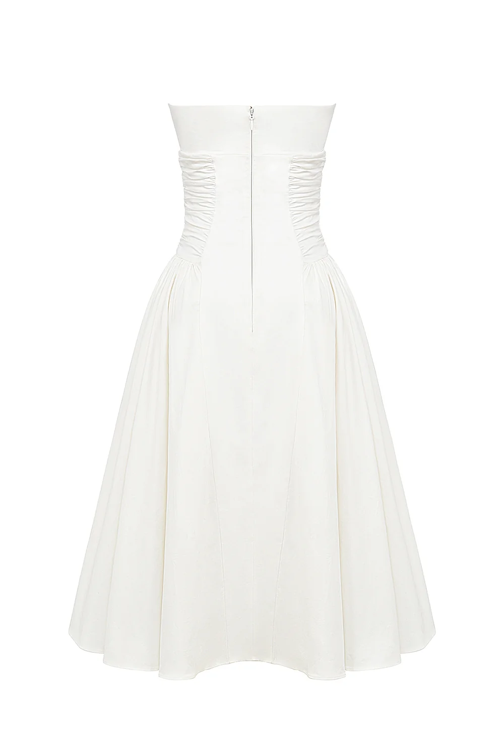 white cotton strapless midi sundress