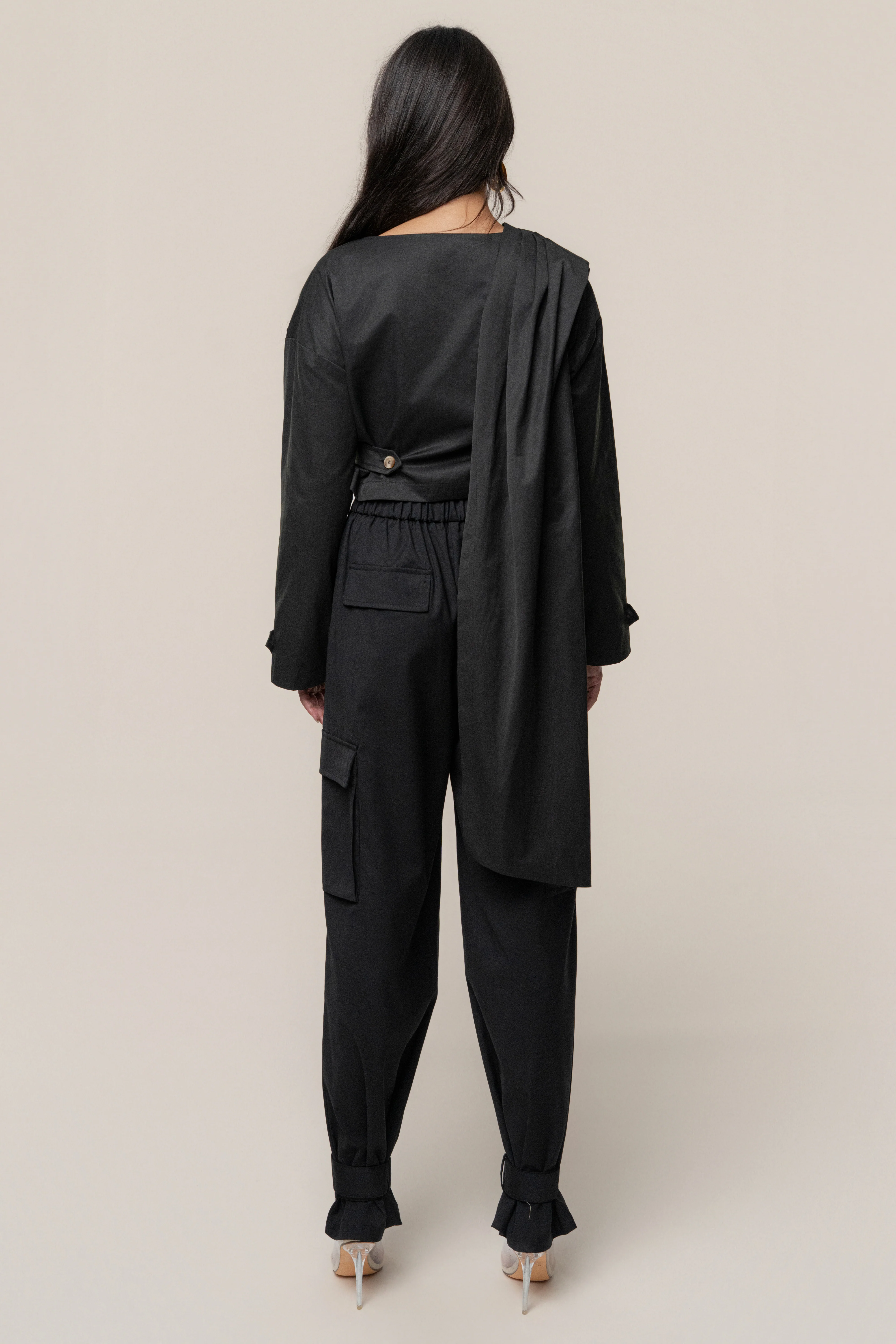 Black Autumn Flow Cargo Pants