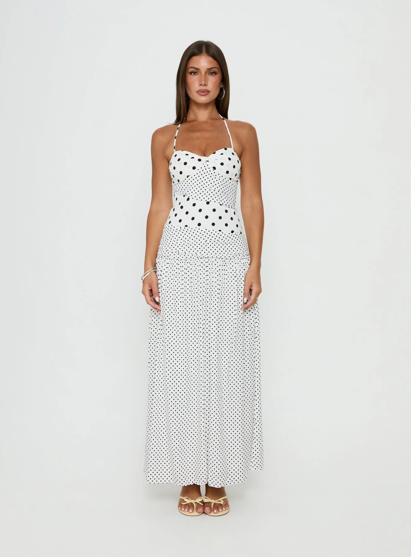 Marguerite Halter Maxi Dress White Polka Petite