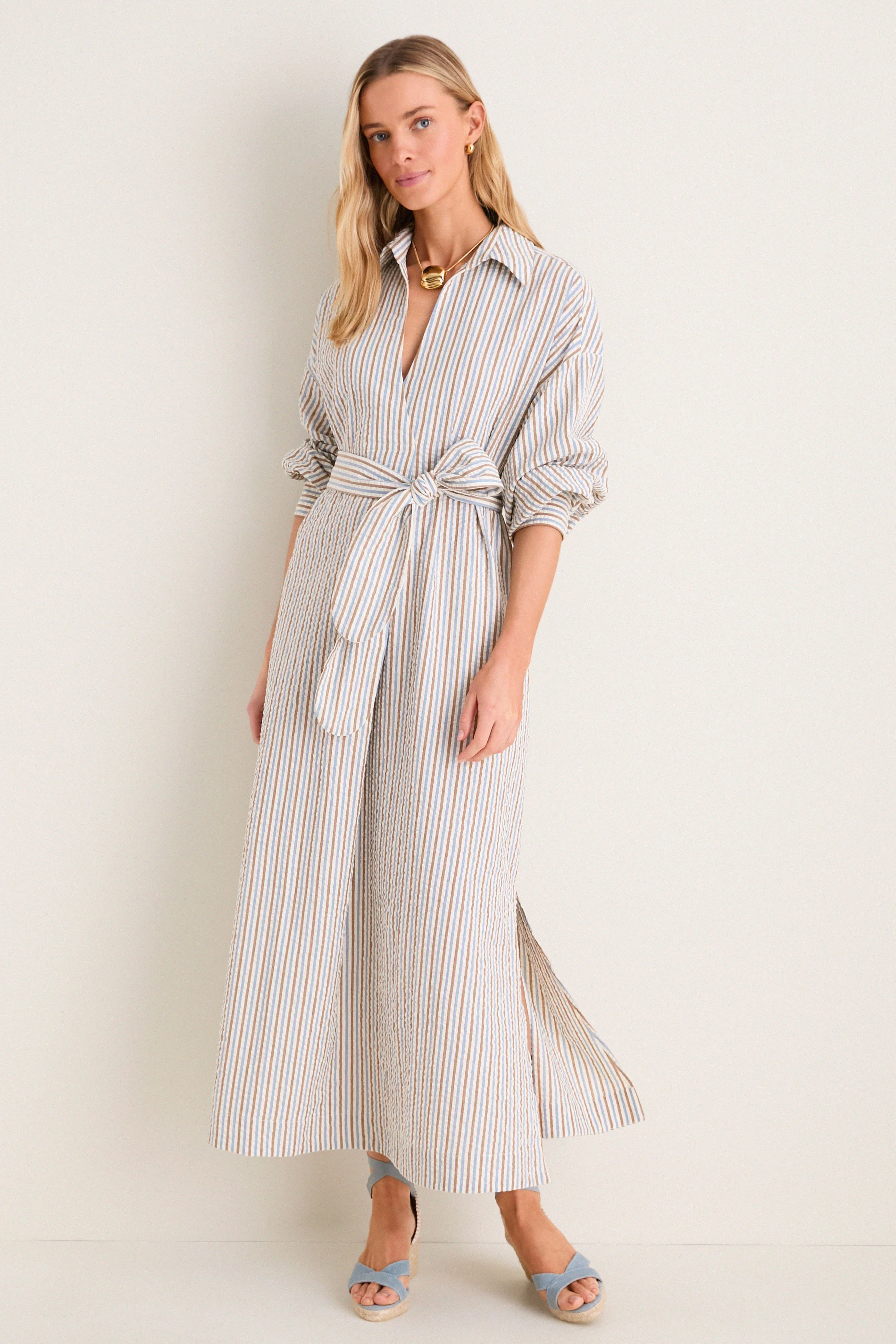 Multi Seersucker Annette Maxi Shirt Dress