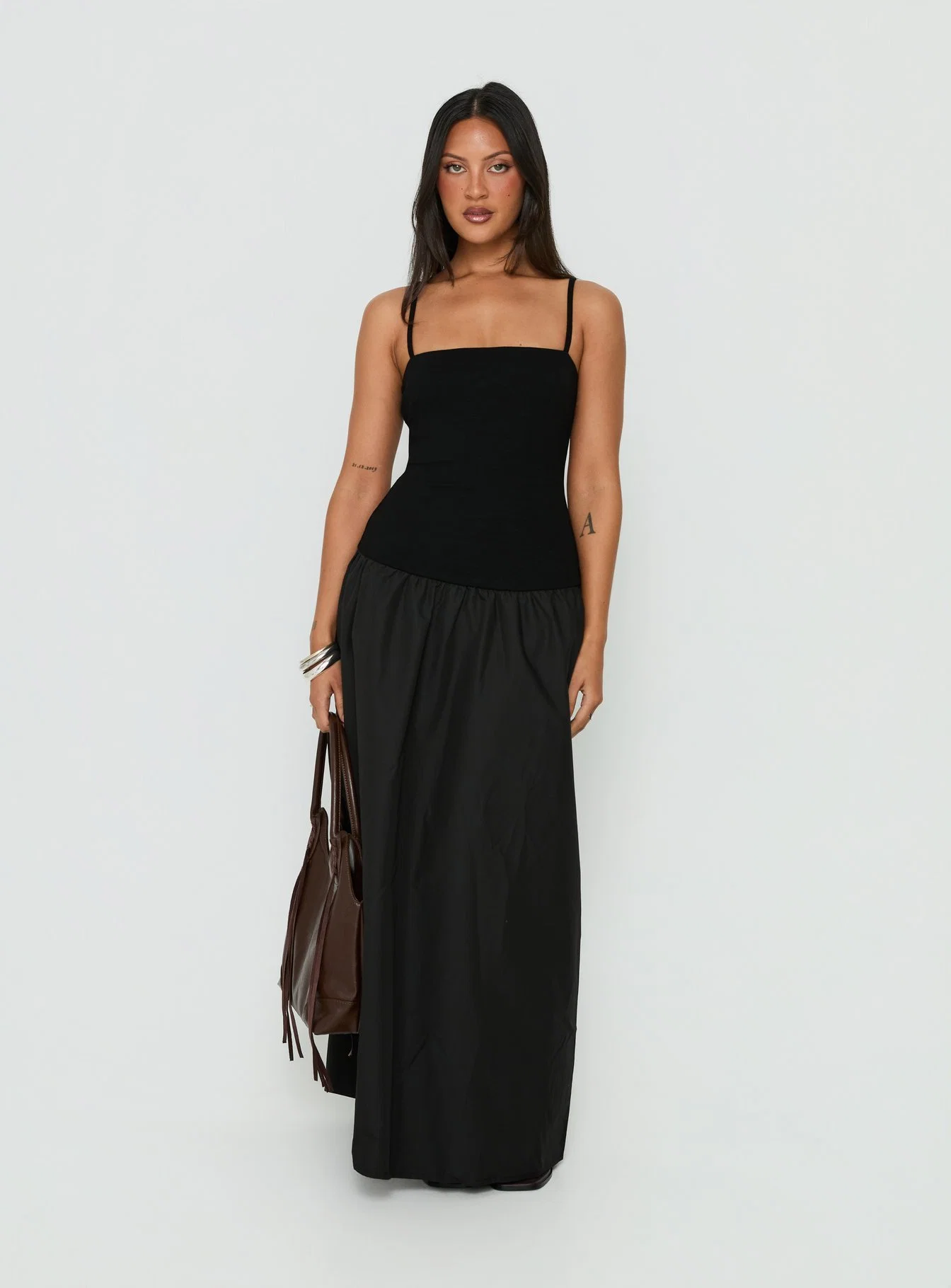 Erroll Drop Waist Knit Maxi Dress Black