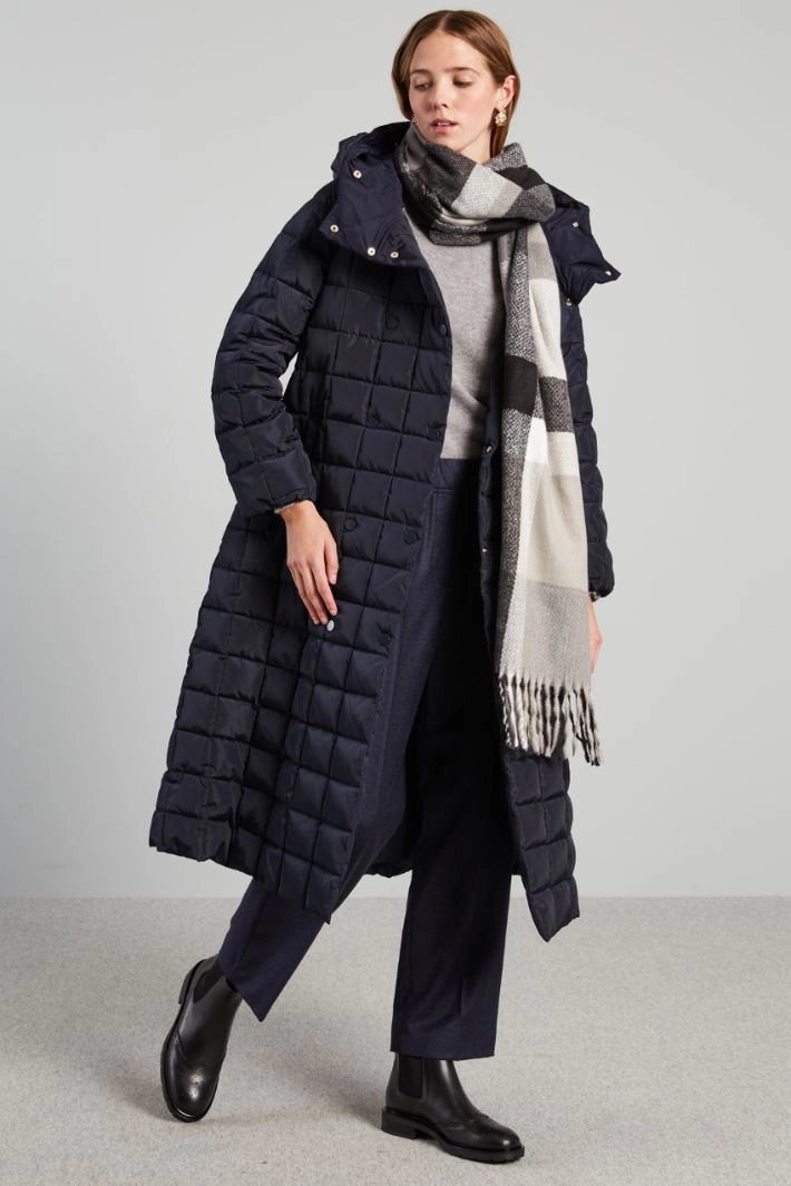Flared canvas puffer coat - NIGHT BLUE