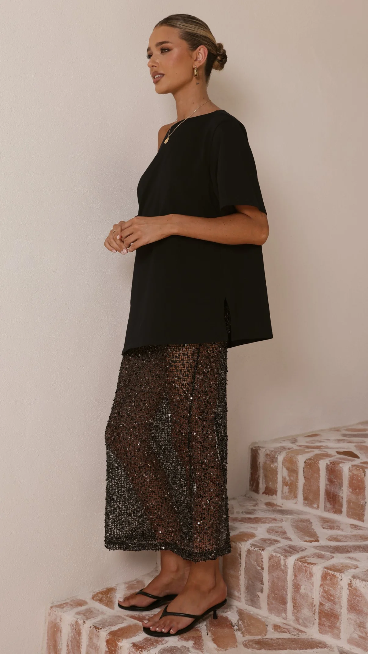 Verlo Sequins Maxi Skirt - Black