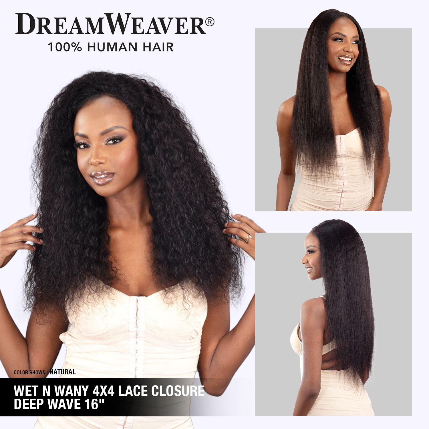 ModelModel Virgin Human Hair Dream Weaver Wet n Wavy 4X4 Lace Closure Deep Wave 16