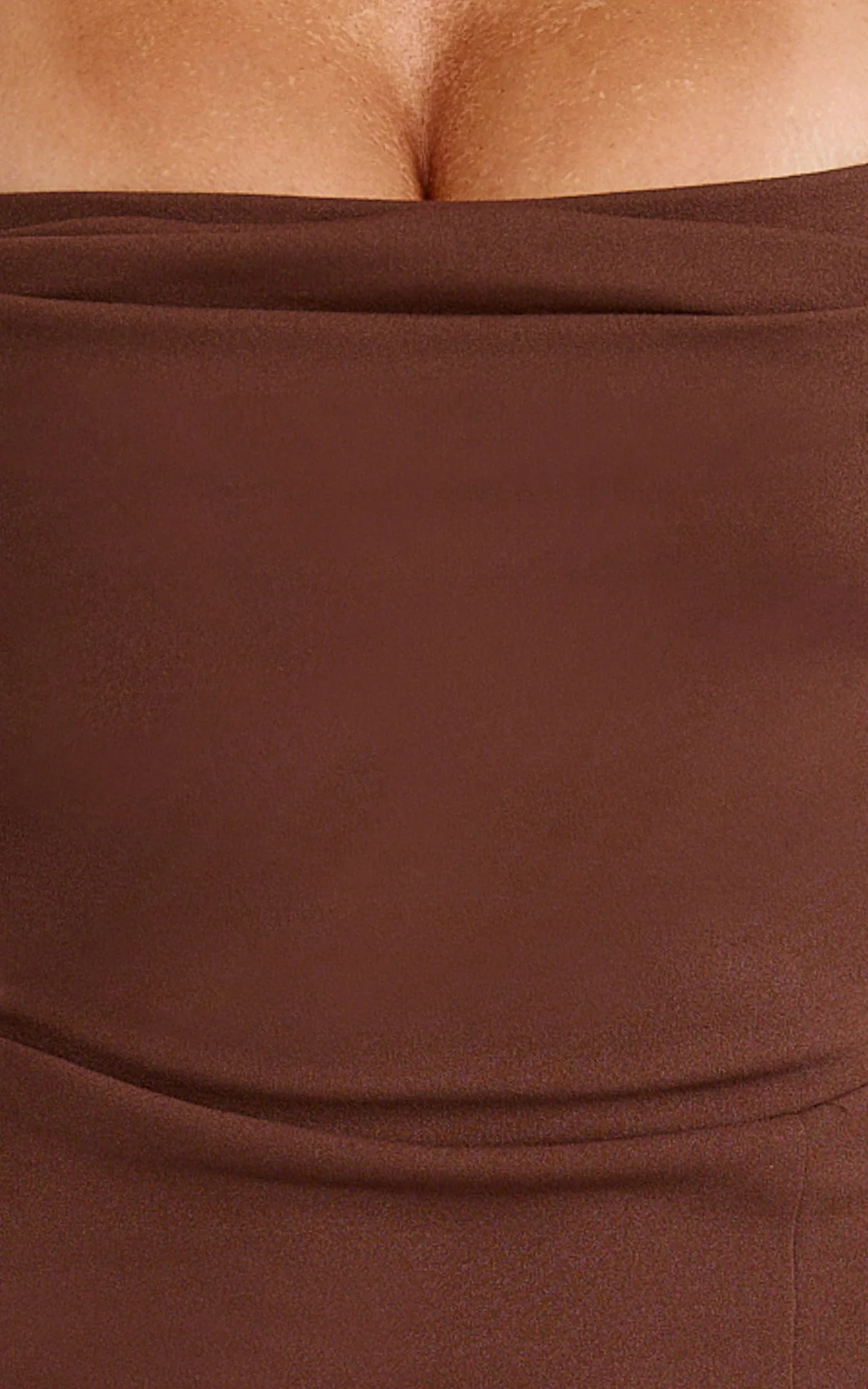 Donna Maxi Dress - Cowl Neck Column High Split Dress in Chocolate