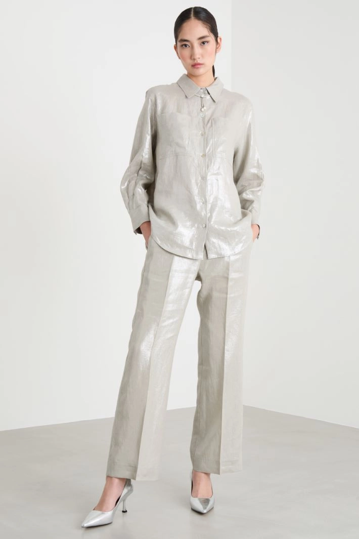 Foiled linen blouse - SILVER
