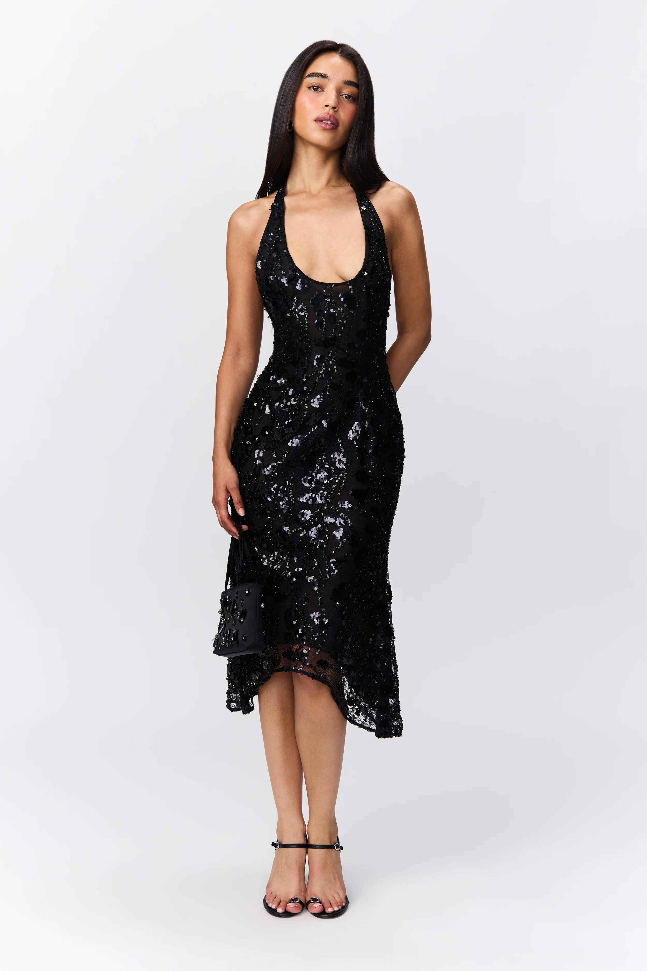 Giselle Sequin Lace Dress-  Black