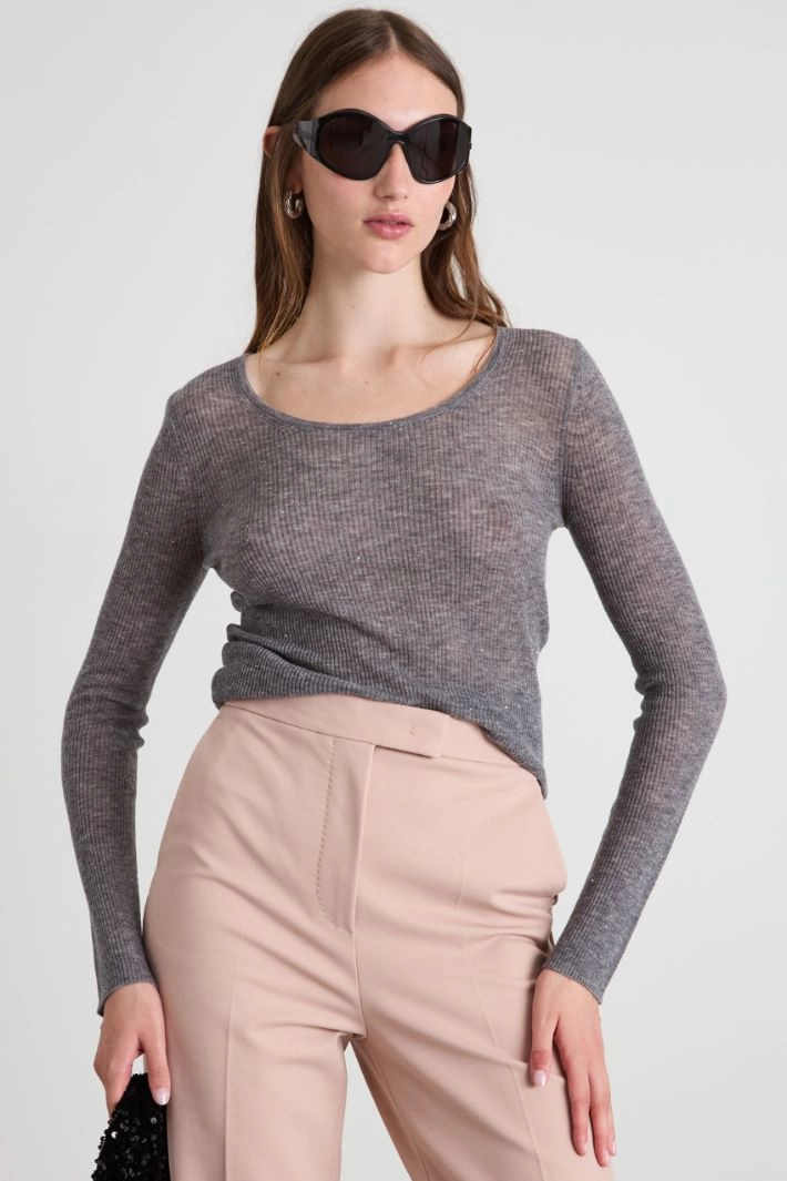 Wool slim-fit rib-knit sweater - GREY