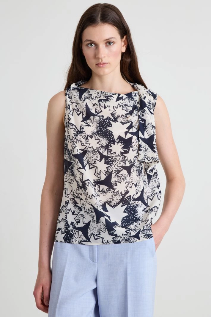 Knot-detailed top - BLUE CREAM