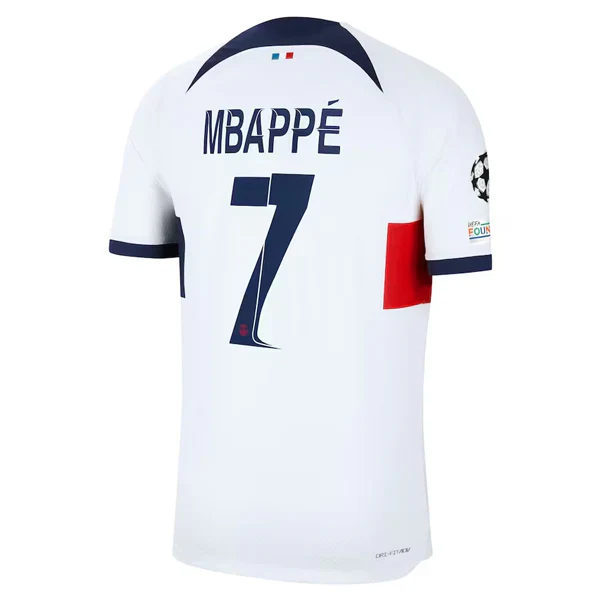 Paris Saint-Germain Authentic Kylian Mabppe Match Vaporknit Away Jersey w/ Champions League Patches 23/24 (White/Midnight Navy)