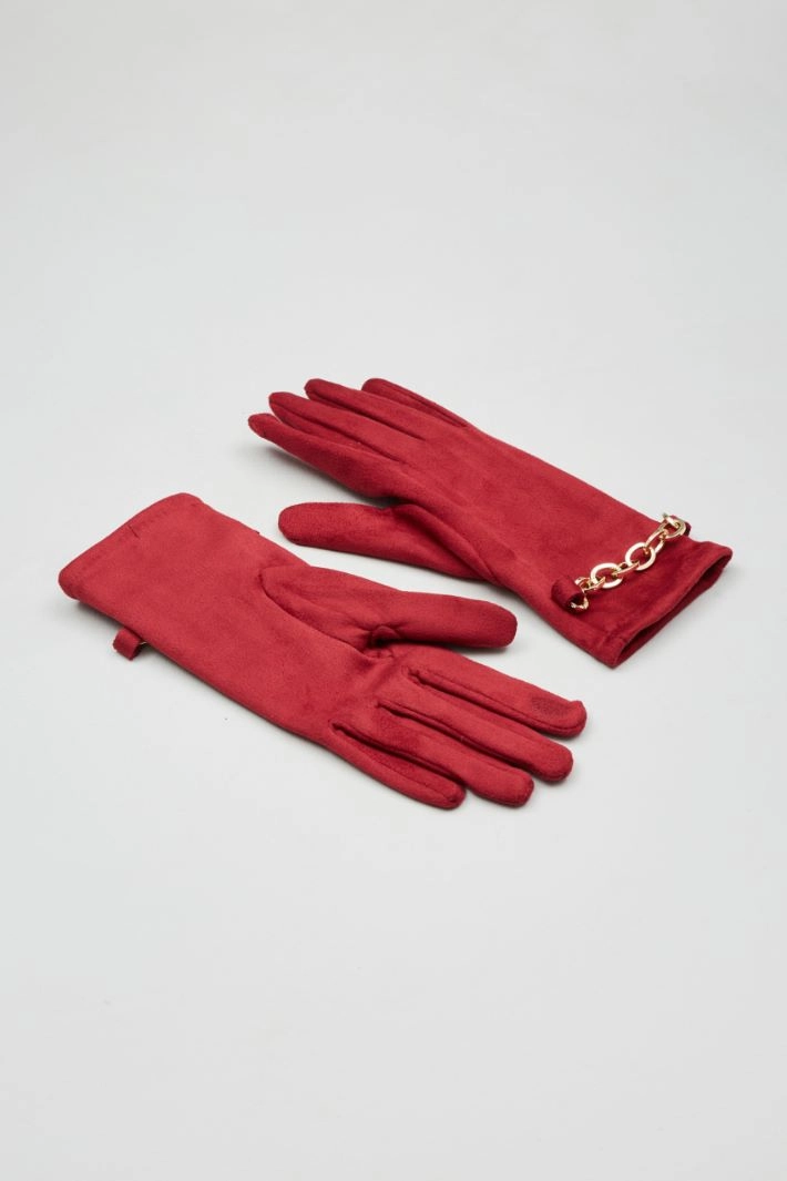 Chain-detailled gloves - RED