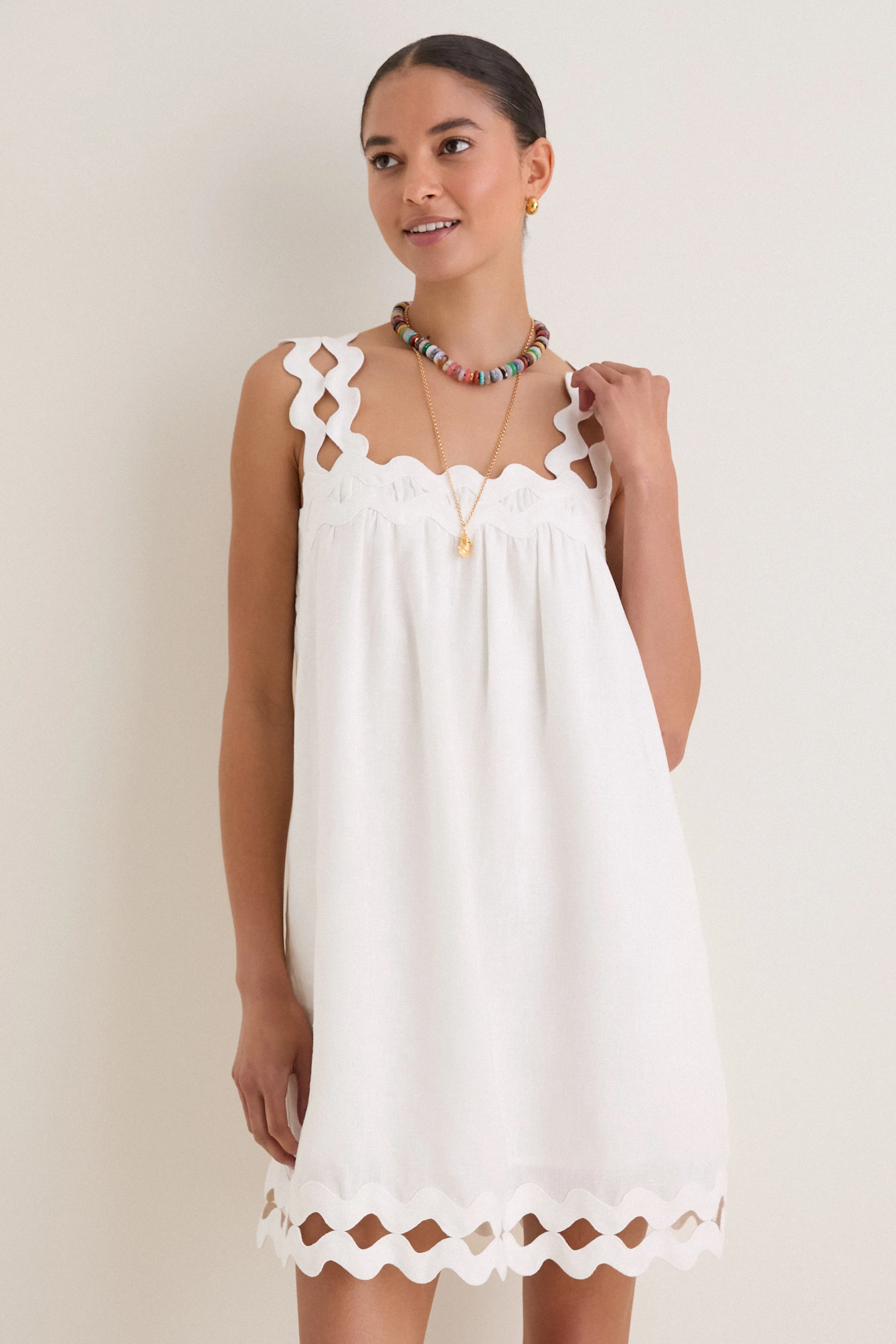 White Ric Rac Linen Ellis Mini Dress
