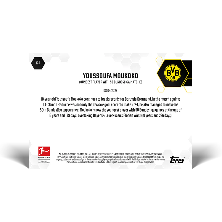 Topps UK - Youngest player with 50 Bundesliga matches - Bundesliga TOPPS NOW® Card #175