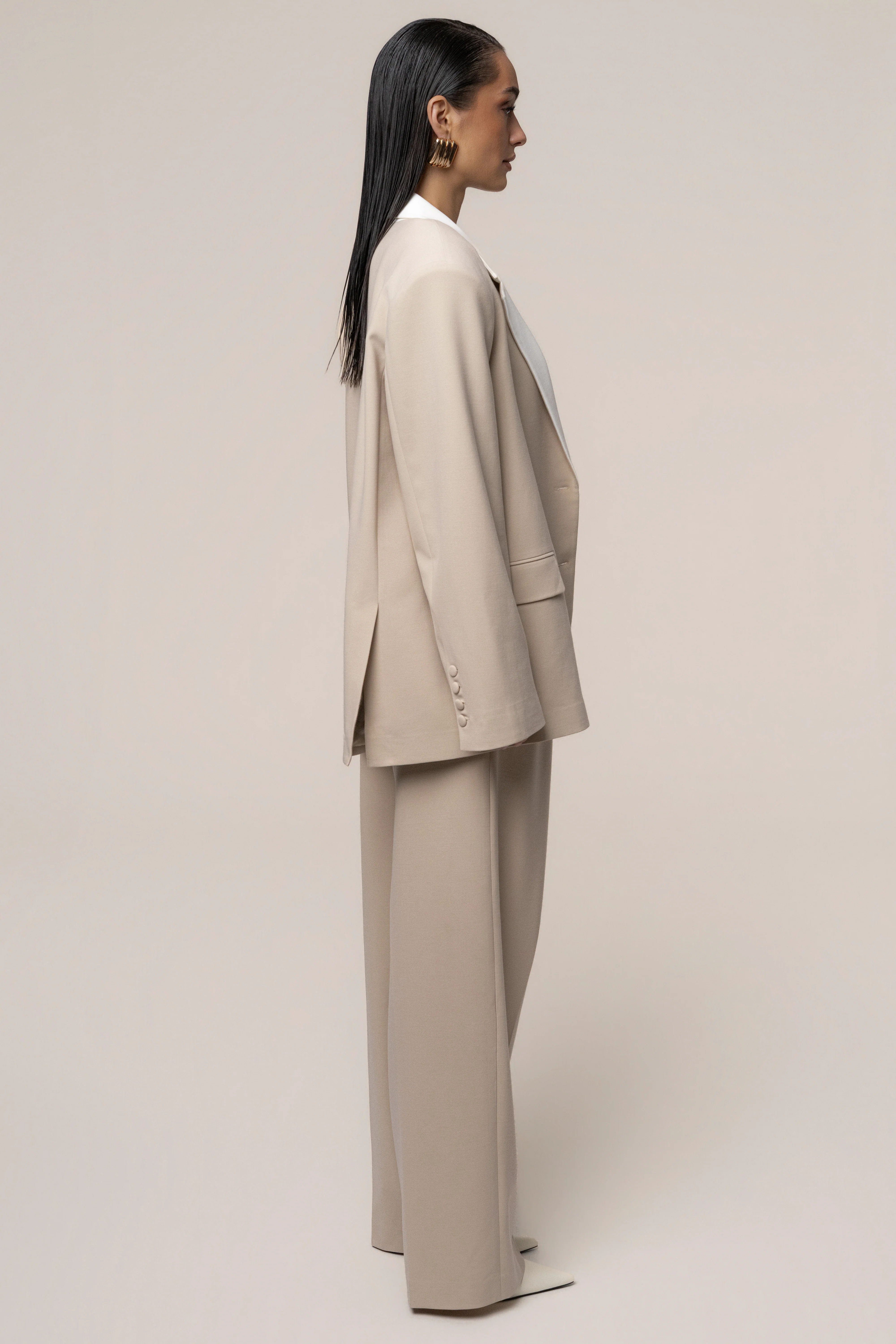 Beige/Ivory Command Pleat Trouser