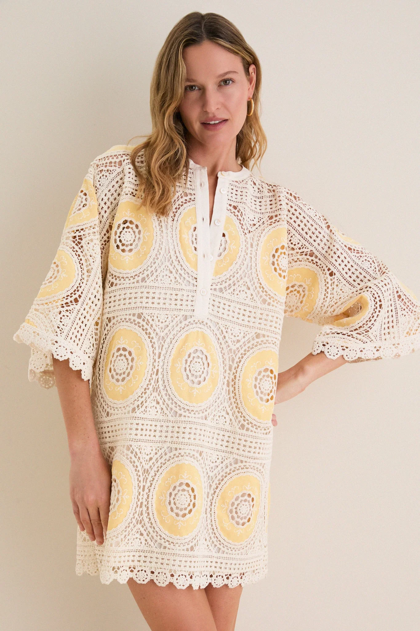 Sunshine Medallion Crochet Arles Mini Dress