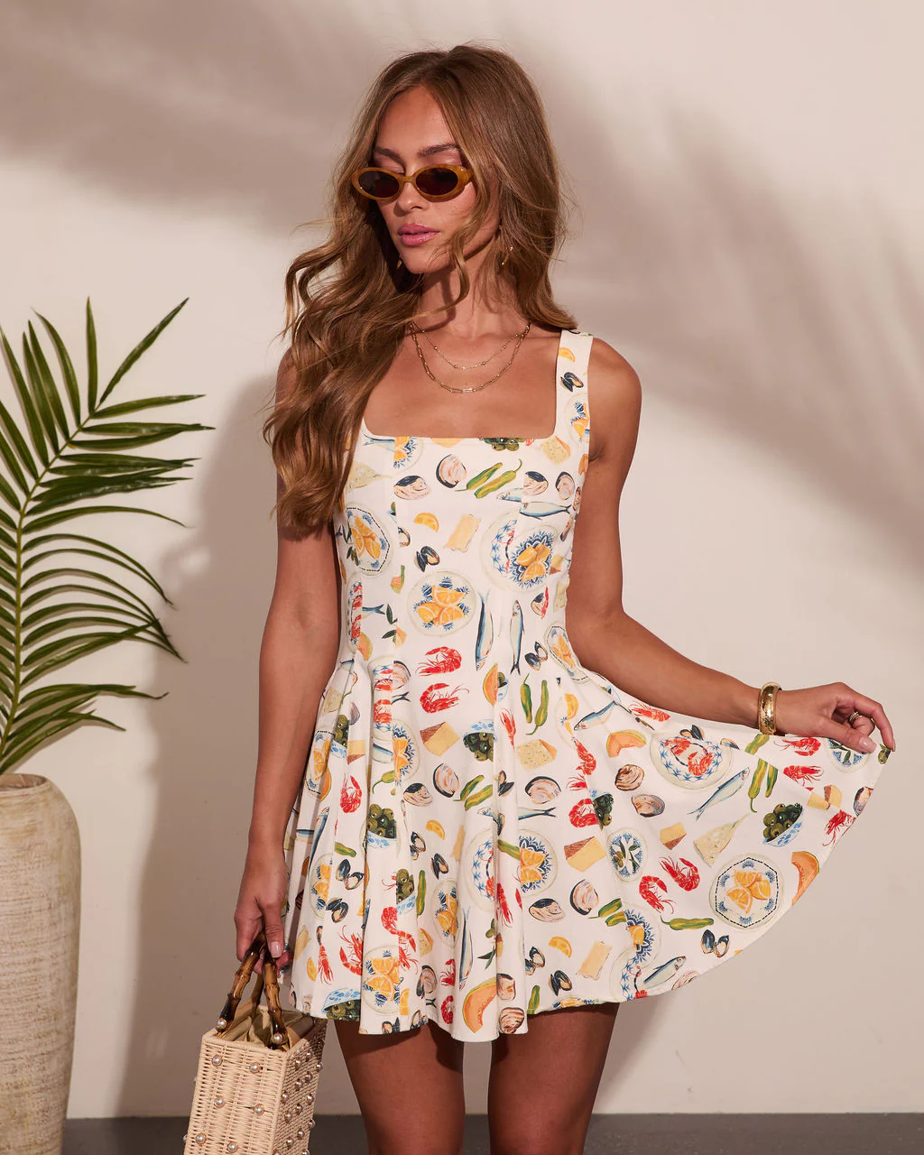 Sun Bliss Tropical Novelty Print Mini Dress