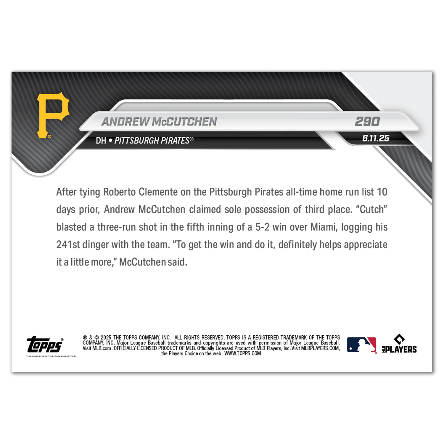 Andrew McCutchen - 2025 MLB Topps NOW® - Card 290