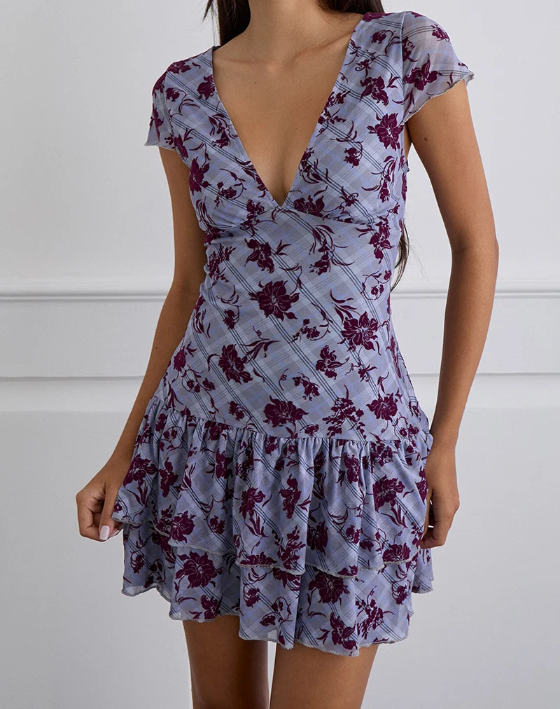 Elaya Dress in Lotus Flock Checked Lavender