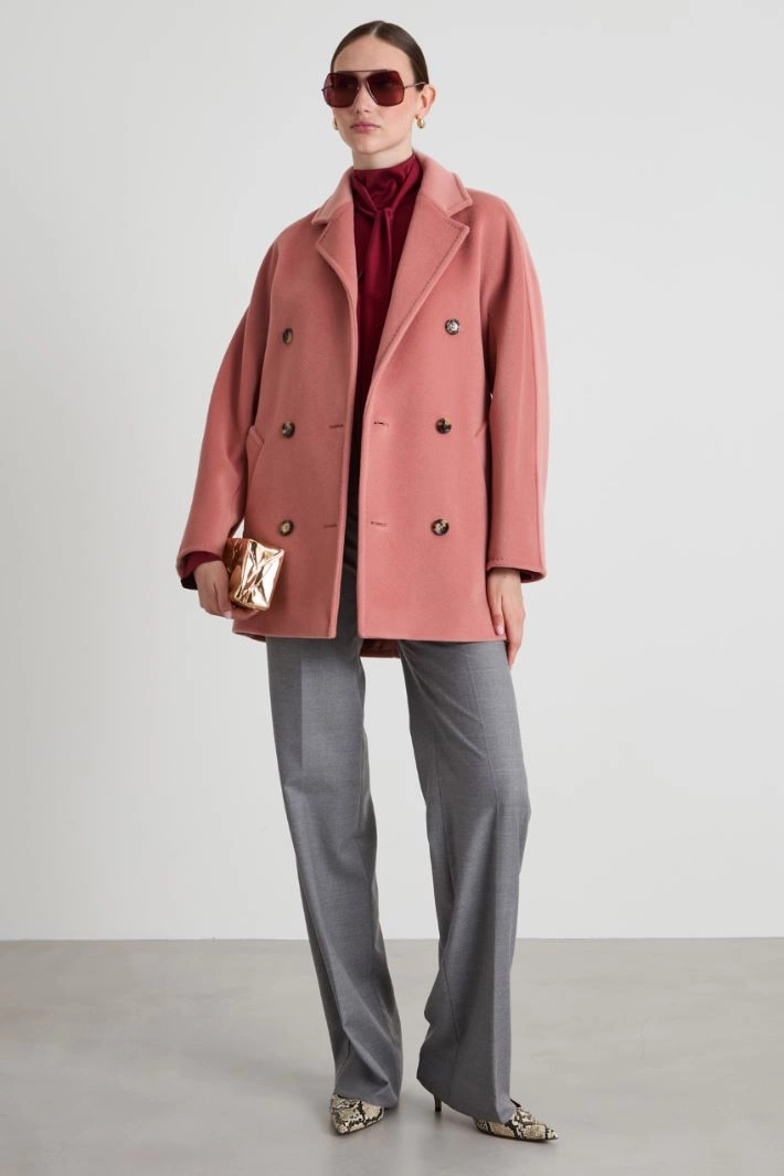 Double-breasted beaver coat - ANTIQUE PINK