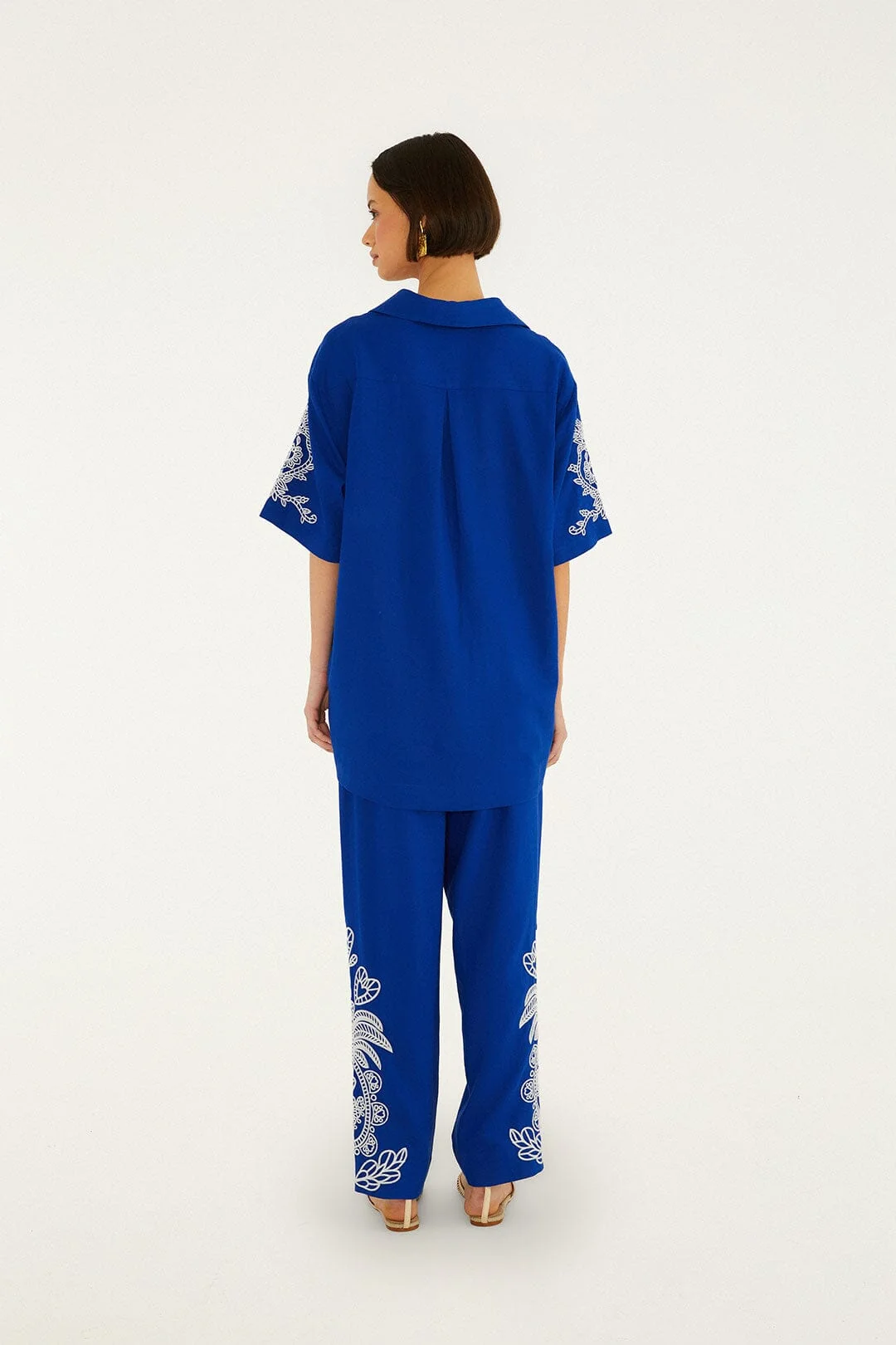Blue Romantic Embroidered Pants