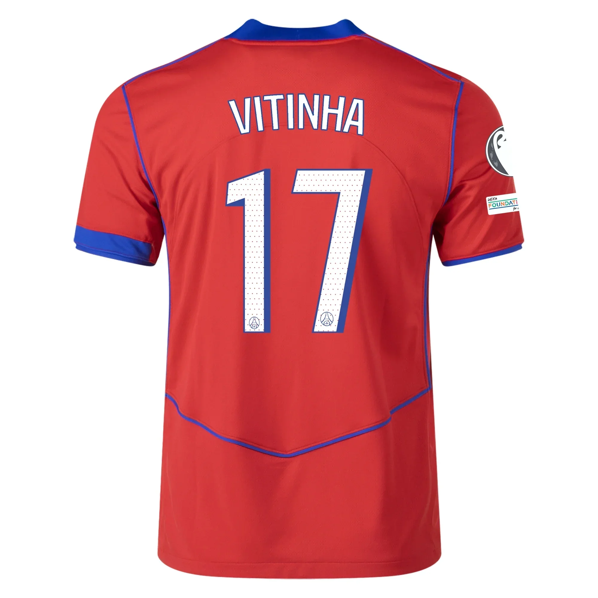 Men's Paris Saint-Germain Vitinha T90 Third Jersey w/ Champions League Patches 25/26 (Sport Red/Hyper Royal)