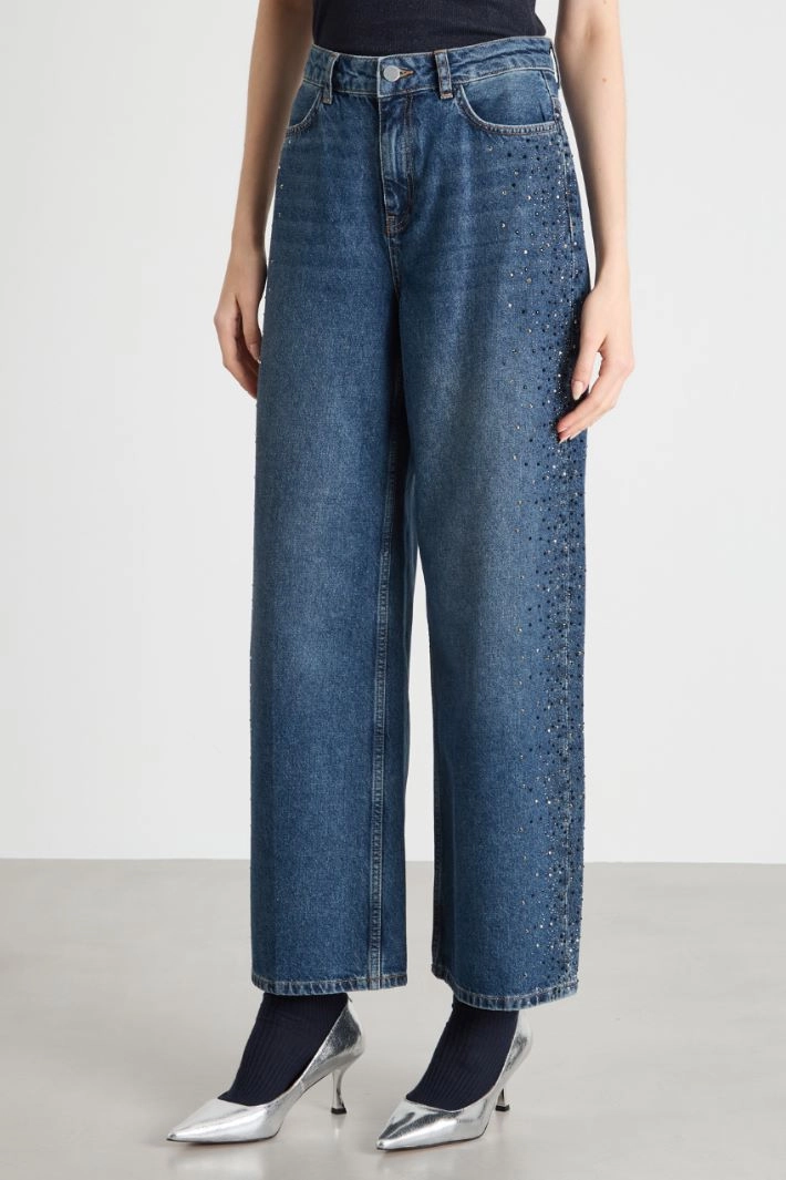 Wide-leg jeans with rhinestones - BLUE