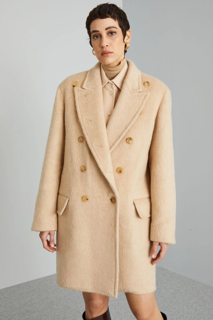 Double-breasted camel coat - BEIGE